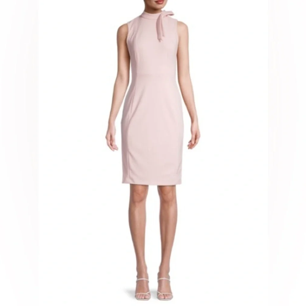 CALVIN KLEIN PALE BALLET PINK TIE NECK SHIFT DRESS SZ 8 - Picture 1 of 5
